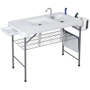 Outdoor Folding Fish Cleaning Table Portable Cutting Camping Table w/Dual Sinks - Picture 1 of 20