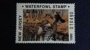 Entenmarke 1990 New Jersey Wasservögel Briefmarke SIGNIERT - Bild 1 von 3