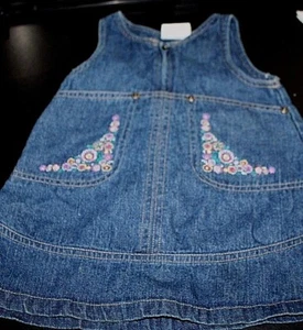 Liz Claiborne Dress size 12 months Denim Jumper w/ Embroidered Flowers Cute -ZZ! - Picture 1 of 5