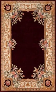 Burgundy Aubusson Wool Rug – Hand-Tufted Classic French Style Carpet for Living  - Picture 1 of 6