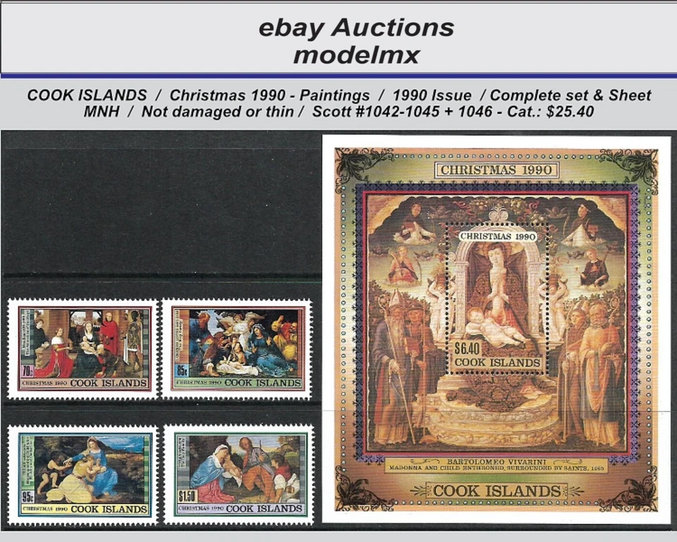 Cook Islands, 1990 Issue - Paintings, Scott #1042-1046, MNH - Cat.$25.40 - Image 1 of 1