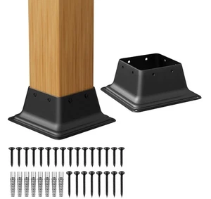 4x4 Post Base 2 Pcs Heavy Duty Steel Brackets Internal 3.6" x 3.6" Black Deck... - Picture 1 of 8