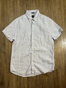 Camisa J.Crew Manga Corta Lino/Algodón Azul Rayas Abotonada Para Hombre Mediana Delgada - Imagen 1 de 9