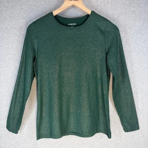 Lands End Damen Top Small Grün Glitzer Festlich Langarm Baumwolle Stretch - Bild 1 von 11