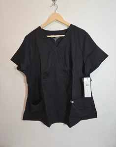 Greys Anatomy Barco 3 Pocket Mock Wrap Medical Scrub Top Black Size 2XL New - Picture 1 of 10