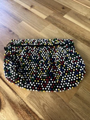 "Bolsa de mano vintage Candy Dot Beadette Caviar multicolor con cuentas 6x8""" Foto 1 de 4