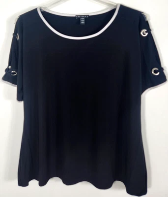 Tribal Women’s Size XL Black White Blouse Top Short Open Sleeve Classic Neckline - Image 1 of 3