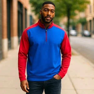 Antigua Men’s 3XL Long Sleeve 1/4 Zip Pullover in Blue & Red Color Block New - Picture 1 of 5