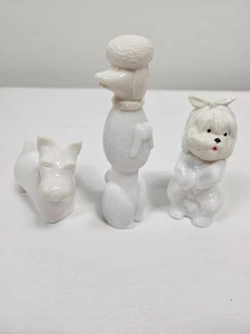 3 Vintage Avon unvergessliche Parfum Flakon weißer Pudel, Yorky, Pom - alle voll! - Bild 1 von 15