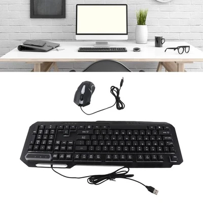 Wired Keyboard Mouse Combo 1200DPI RGB Light Ergonomic 104 Keys Gaming Keyboard - Image 1 of 4