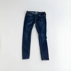 Pantalones de mezclilla Mudd para mujer cremallera tiro medio acampanados mezcla de algodón desgastado azul talla 13 - Imagen 1 de 5