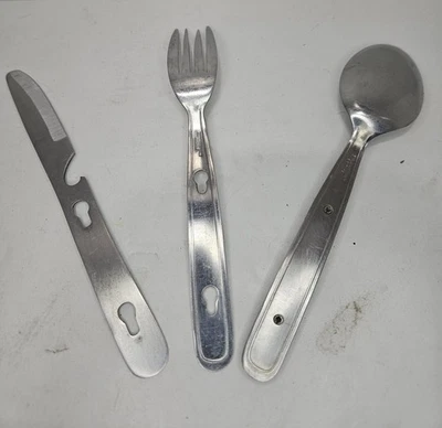 VINTAGE Interlocking Stainless Steel Camping Utensil Set Scout Style JAPAN 1970 - Image 1 of 4