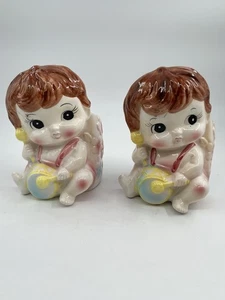 Vintage Rubens Originals Baby Boy Drummer Ceramic Japan Planter Lot Of 2 - Picture 1 of 13