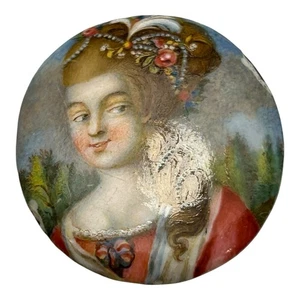 Antikes Miniatur Emaille Portrait einer Frau auf Kupferrücken - Bild 1 von 8