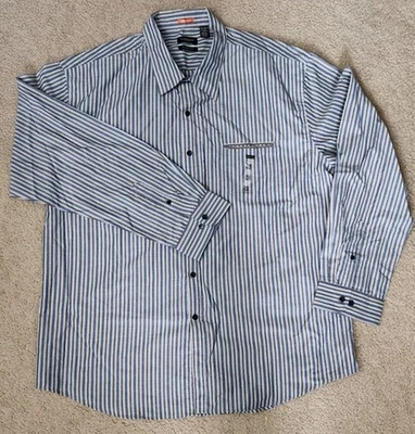 Van Heusen Men's Size XXL Gray Blue White Striped Long Sleeve Button Down Shirt - Image 1 of 4