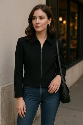 Chaqueta Nordstrom Cremallera Lana Worsted Blazer Negro 4 Foto 1 de 4