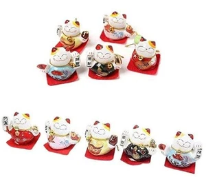 Set of 5 Japanese Ceramics Maneki Neko Lucky Cat Figurines Waving Upright For... - Picture 1 of 8