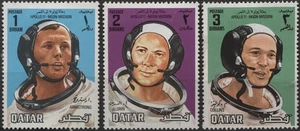 Emirati Arabi Uniti - Qatar 1969 Mi#190-192 1d-3d, astronauti Apollo 11, set incompleto, MH - Foto 1 di 4