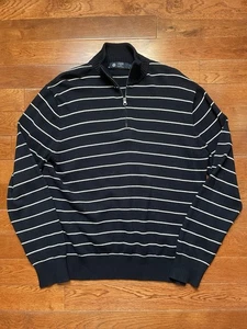 J. Crew 1/4 Zip Pullover Herren Large marineblau gestreift 100 % Baumwolle Viertelreißverschluss - Bild 1 von 13