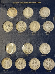 Komplettes 1916-1947-D Walking Liberty Half Dollar Whitman Album 65 Münzen - Bild 1 von 17
