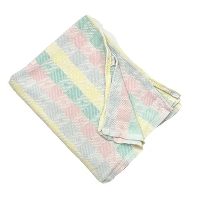 Manta de bebé tejida baliza de colección rosa azul amarillo verde bloque cuadrado algodón pastel Foto 1 de 4