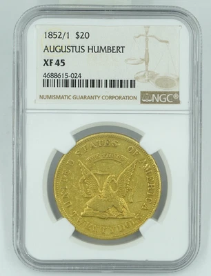 1852/1 NGC XF45 Augustus Humbert $20 Gold - Image 1 of 3