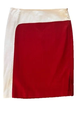 Piazza Sempione -Red Basic Straight Cotton Skirt With White Accent-Size 42-Italy - Image 1 of 4