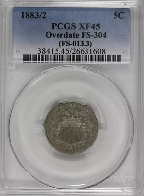 1883 P Nickel Shield PCGS XF-45 Shield Overdate FS-304 - Image 1 of 2
