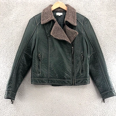 MSSP Abrigo Mujer Medio Verde PU Guijarro Moto Bomber Chaqueta Cuello Polar Cremallera Foto 1 de 4