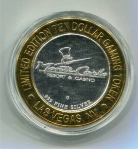 1999 Monte Carlo Limited Edition Ten Dollar Gaming Token .999 Fine Silver Stout - Picture 1 of 2