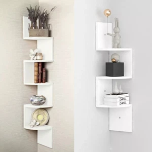Eckregal Wandregal Bücherregal 3/5 Ebenen Küchenregal Hängeregal Holz Weiß - Bild 1 von 19