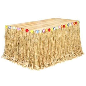 Luau Grass Table Skirt Natural 9 Feet X 29.5 Inch Hawaiian Table Skirt For Tropi - Picture 1 of 7