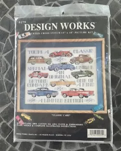 Vtg Design Works Counted Cross Stitch Pattern Kit Classic Cars 14x18 #9279 NIP - Picture 1 of 3