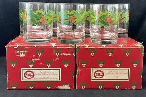 Vtg MACYS THE CELLAR 14 Oz DOUBLE OLD FASHIONED GLASSES HOLLY BERRY 1986 Lot 7 - Picture 1 of 3