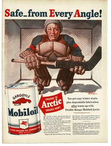 1940 Mobil Mobiloil Gargoyle boy hockey goalie Frederic Stanley art Vintage Ad - Picture 1 of 1