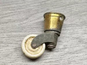 VINTAGE BRASS AND PLASTIC WHEEL FURNITURE CASTER RESTORATION PART HARDWARE - Picture 1 of 6