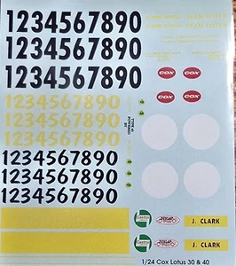 Repro 1/24 Cox Lotus 30 & 40 Decal Set - Picture 1 of 1