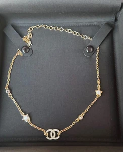 Chanel B24C Crystal Star Chain Necklace CC Gold Pendant Accessory Box Auth - Picture 1 of 6