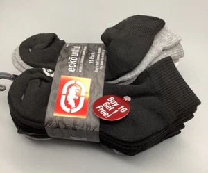 11 Pairs Boy's Socks - Half Cushion Quarter Socks Size 6-8.5 Black White Gray - Picture 1 of 4