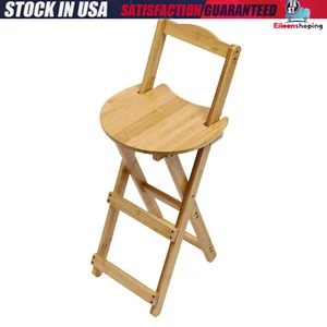 Portable Folding Bamboo Stool Tall Chair Foldable Bar Stool Porch Kitchen Chair - Picture 1 of 13