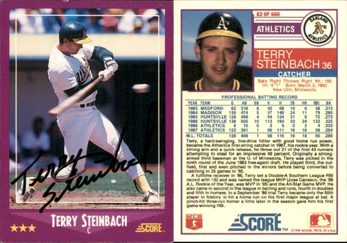 Terry Steinbach Signed 1988 Score #82 Card Oakland Athletics Auto AU
