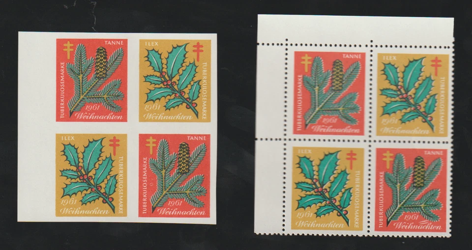 Germany Christmas seals sheet Weihnachtssiegelmarken 1961 perf imperf blocks - Image 1 of 1