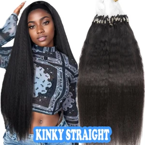 Micro Loop Ring Bead Virgin Human Hair Extensions Thick 200G Afro Kinky Straight - Picture 1 of 18