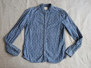 Adriano Goldschmied Shirt Men Medium Blue Chambray Print Button Long Sleeve USA - Picture 1 of 13
