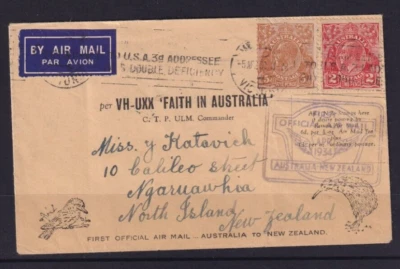 AUSTRALIA 1934 FFC TO NEW ZEALAND "FAITH IN AUSTRALIA" WITH KGV 5D & 2D #C529 - image 1 of 2