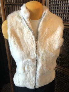 Shine New York S rabbit fur White vest hoodie knit soft fall cozy ski Bunny warm - Picture 1 of 8