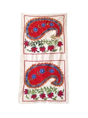 SEDA UZBEKA FLORAL DOBLE PANEL BORDADO - SEDA SOBRE ALGODÓN - 20" X 42" Foto 1 de 4