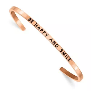Stainless Steel Polished Rose IP Enamel/Crystal BE HAPPY 3mm Cuff Bangle - Picture 1 of 3