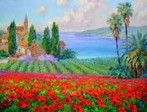 Toskanische Akzent & Dekor Fliese Mikki Senkarik Mohn Landschaft Kunst MSA159AT - Bild 1 von 4