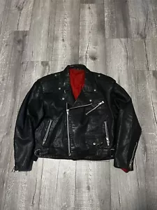 Giacca vera pelle nera vintage anni 50 fodera rossa motociclista taglia media - Foto 1 di 8